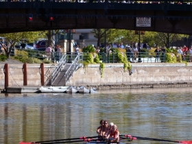 Spectators View Rowers from the Pleasant Street Bridge