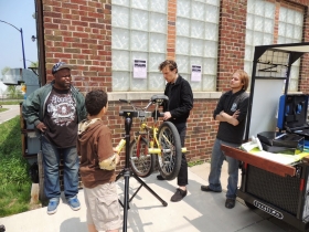 Fixing a bike.
