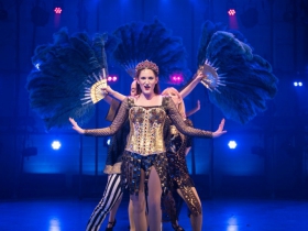Kathryn Hausman (Fastrada) with the cast of Pippin in rehearsal for Skylight Music Theatre’s production of Pippin September 21 – October 7 on the Cabot Theatre stage.