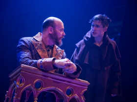 Todd Denning (Charlemagne) and Lucas Pastrana (Pippin) in rehearsal for Skylight Music Theatre’s production of Pippin September 21 – October 7 on the Cabot Theatre stage.