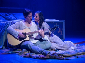 Lucas Pastrana (Pippin) and Natalie Ford (Catherine) in rehearsal for Skylight Music Theatre’s production of Pippin September 21 – October 7 on the Cabot Theatre stage.