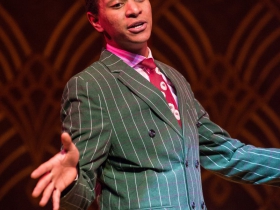 Sean Anthony Jackson (Eat Moe) in rehearsal for Skylight Music Theatre’s production of Five Guys Named Moe January 25 – February 10.