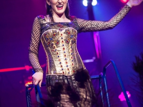 Kathryn Hausman (Fastrada) with the cast of Pippin in rehearsal for Skylight Music Theatre’s production of Pippin September 21 – October 7 on the Cabot Theatre stage.