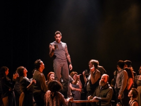 Tim Rebers (center) with cast in Skylight Music Theatre’s production of Carmina Burana in collaboration with Milwaukee Opera Theatre, Danceworks and Chant Claire Chamber Choir. Carmina Burana runs March 15-31, at Skylight Music Theatre’s Cabot Theatre.
