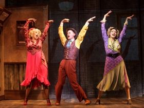 Samantha Sostarich (Lily St. Regis), Matt Crowle (Rooster) and Carrie Hitchcock (Miss Hannigan) in rehearsal for Skylight Music Theatre’s production of Annie running November 17 through December 27.