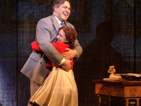 Andrew Varela (Oliver Warbucks) and Eloise Field (Annie in LIGHT cast) in rehearsal for Skylight Music Theatre’s production of Annie running November 17 through December 27.