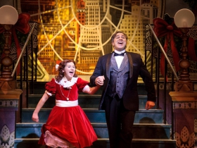 Eloise Field (Annie in LIGHT cast) and Andrew Varela (Oliver Warbucks) in rehearsal for Skylight Music Theatre’s production of Annie running November 17 through December 27.