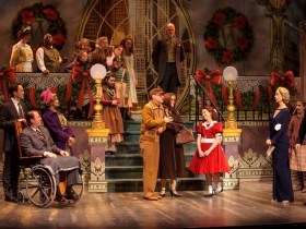 Eloise Field (Annie in LIGHT cast), center, with the cast in rehearsal for Skylight Music Theatre’s production of Annie running November 17 through December 27. Orphans pictured are part of LIGHT cast.