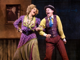Carrie Hitchcock (Miss Hannigan) and Matt Crowle (Rooster) in rehearsal for Skylight Music Theatre’s production of Annie running November 17 through December 27.