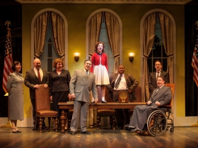 KyLee Hennes (Annie in SKY cast), center, with the cast in rehearsal for Skylight Music Theatre’s production of Annie running November 17 through December 27.