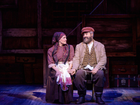 Janet Metz (Golde) and Andrew Varela (Tevye) in Skylight Music Theatre’s production of Fiddler on the Roof running October 3-26, 2025.