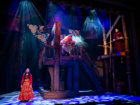 (l. to r.) Alanis Sophia (Esmerelda), Ben Gulley (Quasimodo) and Kevin Anderson (Frollo) in Skylight Music Theatre’s production of The Hunchback of Notre Dame running May 20 – June 12, 2022.
