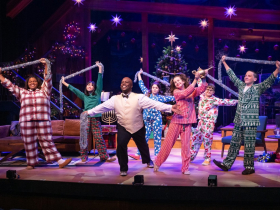 (l. to r. front row) Skylight Jolly Holiday Highlights-35: Sydney Alexander Brown, Shawn Holmes, Sophia Furshpan, Shale Schroeder, (l. to r. back row) Evie Patrick, Vivian Beeghley and Bennett Schoonover Sostarich in Skylight Music Theatre’s production of A Jolly Holiday: Celebrating Disney’s Broadway Hits.
