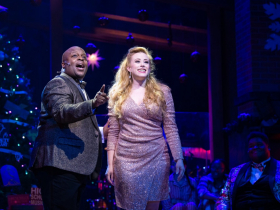 Shawn Holmes and Samantha Sostarich in Skylight Music Theatre’s production of A Jolly Holiday: Celebrating Disney’s Broadway Hits.