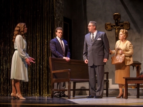 Stephanie Staszak (Anne), Colte Julian (Jean-Michel), Dylan Bolin (Edouard) and Carol Greif (Marie) in Skylight Music Theatre’s La Cage Aux Folles.