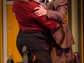Shawn Holmes (Jacob) and Ray Jivoff (Albin) in Skylight Music Theatre’s La Cage Aux Folles.
