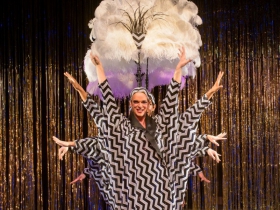 Ryan Cappleman (Cagelle) and The Cagelles in Skylight Music Theatre’s La Cage Aux Folles.