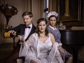 Cassandra Black as the Duchess, Kaleigh Rae Gamaché as the Maid and Benjamin Robinson as the Waiter