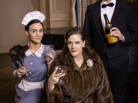 Cassandra Black as the Duchess, Kaleigh Rae Gamaché as the Maid and Benjamin Robinson as the Waiter