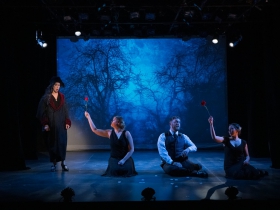 Diane Lane (Mad Margaret), Katie Gruell (Bridesmaid and Ghosts), Edward Lupella (Bridesmaid and Ghosts), and Megan McCarthy (Bridesmaid and Ghosts) in Ruddigore running January 3 – January 19, 2020.