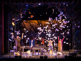 (left to right) Frankie Breit as Sheriff Joe Sutter, Suzanne Graff as Hannah Ferguson, Micah Friedman as Percy Talbott, and Rachael Zientek as Shelby Thorpe in Skylight Music Theatre’s production of The Spitfire Grill, running February 27 through March 15, 2026.