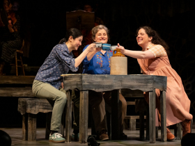 (left to right) Frankie Breit as Sheriff Joe Sutter, Suzanne Graff as Hannah Ferguson, Micah Friedman as Percy Talbott, and Rachael Zientek as Shelby Thorpe in Skylight Music Theatre’s production of The Spitfire Grill, running February 27 through March 15, 2026.