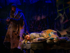 Micah Friedman as Percy Talbott (center) and Darren L. Green as The Stranger (left) in Skylight Music Theatre’s production of The Spitfire Grill, running February 27 through March 15, 2026.