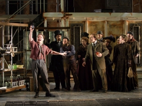 Ryan Stajmiger (Tobias Ragg) and cast of Skylight Music Theatre’s Sweeney Todd running May 19 – June 11.