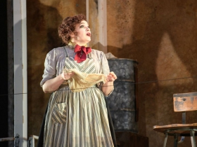 Christina Hall (Mrs. Lovett) in Skylight Music Theatre’s Sweeney Todd running May 19 – June 11.