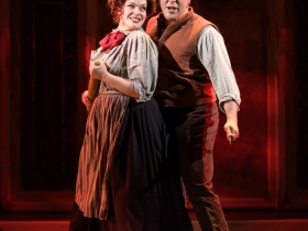 Christina Hall (Mrs. Lovett) and Andrew Varela (Sweeney Todd) in Skylight Music Theatre’s Sweeney Todd running May 19 – June 11.