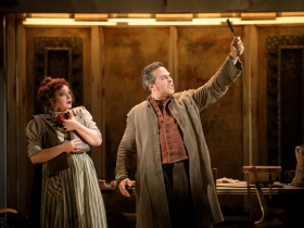 Christina Hall (Mrs. Lovett) and Andrew Varela (Sweeney Todd) in Skylight Music Theatre’s Sweeney Todd running May 19 – June 11.