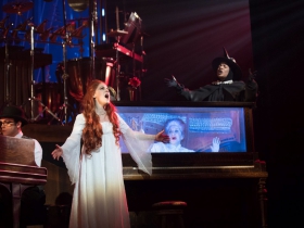 Josh Robinson (assistant music director), Susan Wiedmeyer (Antonia), Carol Greif (a ghost) and Cecilia Davis (Dr. Miracle) in rehearsal for Skylight Music Theatre’s production of The Tales of Hoffmann in association with Milwaukee Opera Theatre, March 16-29 on the Cabot Theatre stage.