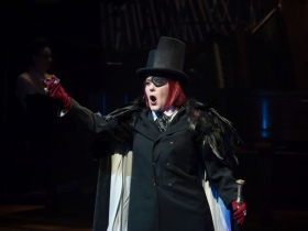 Susan Wiedmeyer (Dapertutto) in rehearsal for Skylight Music Theatre’s production of The Tales of Hoffmann in association with Milwaukee Opera Theatre, March 16-29 on the Cabot Theatre stage.