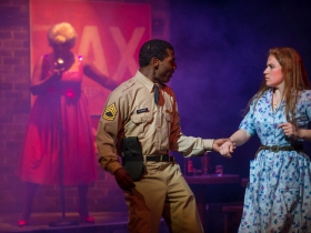 Cynthia Cobb (Music Hall Singer), Lamar Jefferson (Flick) and Allie Babich (Violet) in Skylight Music Theatre’s Violet