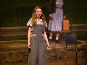 Ella Rose Kleefisch (young Violet) and Allie Babich (Violet) in Skylight Music Theatre’s Violet