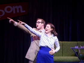 Matt Frye (Trenton Corbett) and Kathryn Hausman (Mary Malone) in rehearsal for Skylight Music Theatre’s Zombies from The Beyond running Feb. 2-18.