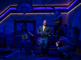 Shawn Holmes (Mitch Mahoney, center) and cast members of Skylight Music Theatre’s production of The 25th Annual Putnam County Spelling Bee running February 7 – February 23, 2020.