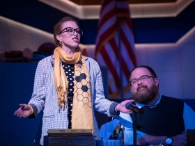 (l. to r.) Samantha Sostarich (Rona Lisa Peretti) and Robby McGhee (Douglas Panch) in Skylight Music Theatre’s production of The 25th Annual Putnam County Spelling Bee running February 7 – February 23, 2020.