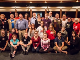 Current Mayor Brooks (fourth from left back row) and Former Mayor Grobschmidt (fourth from right back row) among a group of participants on the first day (Monday, October 14) generations came together with delight, respect, and an engagement showing how connection is always possible with mutual interest.