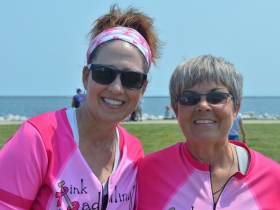 Pink Paddling Power President Jill Hartnell and Captain J. J. Austin