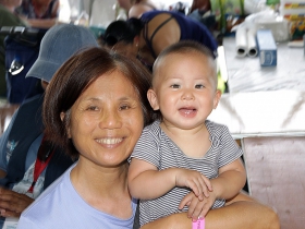 Visiting from Taiwan, Pei Chang and her little boy, Riceball Huang