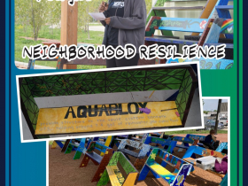 Kayla Teague and her bench, 'Neighborhood Resilience.'
