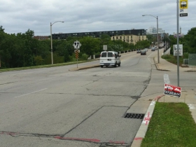 Looking east from E. North Ave. and N. Commerce St.