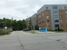 Looking north from E. North Ave. and N. Commerce St.