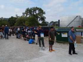 The line to release one of 590 sturgeon at Harbor Fest / Sturgeon Fest 2023
