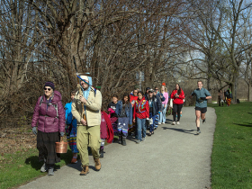 Sturgeon Protectors volunteer Anne Steinberg and Joe Fitzerald of Milwaukee Water Commons lead the water walk