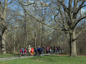 The walk proceeds south through Estabrook Park