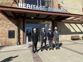 (Left to right) Mayor Jim Shelenske, James Mathy, County Executive David Crowley and Que El-Amin