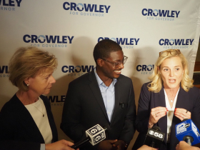 U.S. Sen. Tammy Baldwin, Milwaukee County Executive David Crowley and Secretary of State Sarah Godlewski