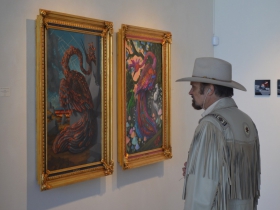 Guest looks at works by Laurie Hogin at Tory Folliard Gallery